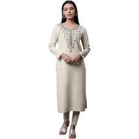 Aurelia Ecru Embroidered Winter Kurta And Tights Set (Size: S)-23Noas14732-704669