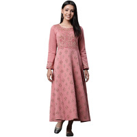 Aurelia Women's Polycotton A-Line Calf Length Dress (23Noa14728-704454_Rose Quartz