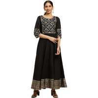 W For Woman Women's Polyester Fit And Flare Maxi Dress (23Auw10290-221087_Raven Black