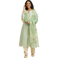 W For Woman Bright Green Solid Organza Dupatta_23Auw82037-313377_Free Size