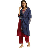 W For Woman Polyester Women Ink Blue Solid Dupatta_23Auw82061-220367_Free Size