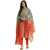 W For Woman Women Polyester Orange And Teal Solid Mesh Dupatta_23Auw82080-220580_Free Size