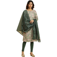 W For Woman Women Polyester Dark Green Solid Kota Dupatta_23Auw82099-220685_Free Size