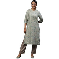 Aurelia Womens Abstract Printed Straight Kurta | Band Collar Kurta For Women | Abstract Printed Kurta For Women | Beautiful Regular Fit Kurta For Women Green