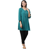 Aurelia Women Green Solid Rayon Straight Kurti
