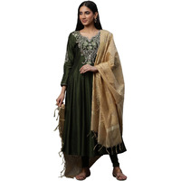 Green Anarkali Dori Embroidered Kurta, Tights And Dupatta Set (Size: S)-23Aud10611-704730