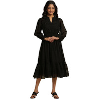 W For Woman Women's Georgette Checkered Dress (23Auw10307-820754_Black_14)