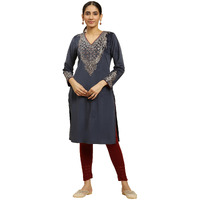 W For Woman Women's Polyester Solid Regular Kurta (23Now10358-220780_Maroon