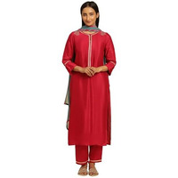 W For Woman Women's Viscose Kurta, Straight Pant & Dupatta (23Austws10101-C6465_Pink