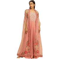 W For Woman Wishful Pink Festive Solid Print Organza Cape & Dress_23Ausp11462-122672_S