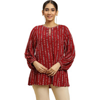 W For Woman Maroon Gathered Top With Embroidery (Size: Xl)-23Auw30767-312983