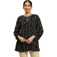 W For Woman Black Gathered Top With Embroidery (Size: S)-23Auw30767-312984