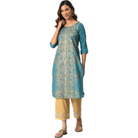 Green Floral Printed Sequined Ethnic Kurta