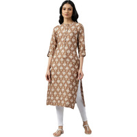 W For Woman W Women Brown Printed Viscose Straight Kurta_24Few17845-118283_M