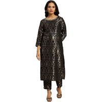 W For Woman Black Rayon Jacquard Kurta And Pant Festive Set (Size: S)-23Auws19807-313375