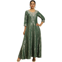 W For Woman Women's Rayon Green Jacquard Embroidered Ethnic Dress Ankle Length 23Auw10912-312591_Dark