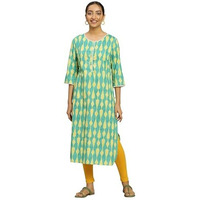 W For Woman Women's Cotton Geometric Regular Kurta (24Few10767-123532_Green