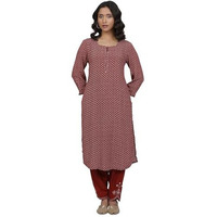 W For Woman Red Geometric Print Viscose Straight Kurta_24Few10610-123013_M