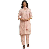 W For Woman Light Pink Floral Printed Kurta, Pants And Dupatta Set (Size: 3Xl)-24Fews10740-123543