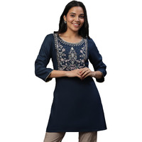 Blue Embroidered Short Kurti (Size: Xl)-23Aua30460-605680