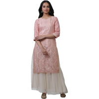 W For Woman Light Pink Embellished Synthetic Sequin Kurta And Skirt Set