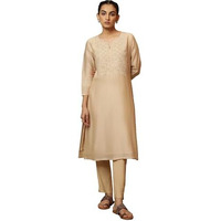 W For Woman Women's Cotton Blend Solid Regular Kurta (23Maf11649-920730_Macademia