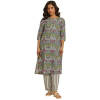 W Women Black Floral Print Cotton Kurta & Straight Pant_24Fews10825-123534_L