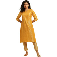W For Woman Women's Viscose Geometric Regular Kurta (23Austw10700-313367_Yellow