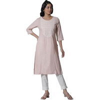 W Women Pink Festive Solid Cotton Straight Kurta_24Few10509-221413_3Xl