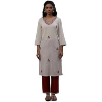 W Women Cream Solid Cotton Straight Kurta_24Few10609-221335_L