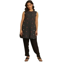 W Women Black Geometric Print Cotton Tunic_24Few30808-313591_M