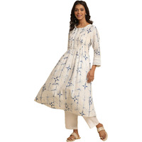 W Women White Printed Cotton Flared Kurta_24Few10520-123923_2Xl