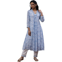 W Women White Floral Print Cotton Flared Kurta_24Few10528-123075_M