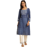 W For Woman W Women Blue Printed Cotton Straight Kurta_24Few10815-123092_Xl