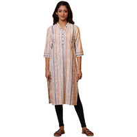 Aurelia Women's Cotton Striped Regular Kurta (24Fea14847_Off White