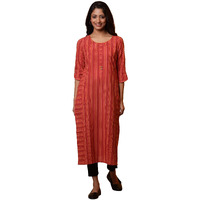 Aurelia Women's Cotton Striped Regular Kurta (24Fea14841_Orange
