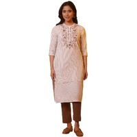 Aurelia Women Off White Striped Cotton Straight Kurta_24Fea15025_M