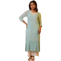 Blue Schiffli Straight Kurta (Size: Xl)-24Fea15003-606961