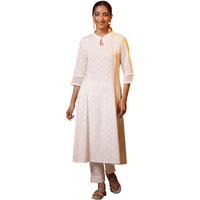 Aurelia White Floral Printed Printed Cotton-Rayon Blend Regular Kurta For Women