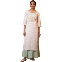 Aurelia Women's Cotton Floral Regular Kurta (24Fea14780_White