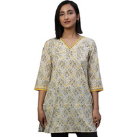 Aurelia Women's Cotton Floral Regular Kurti (24Fea30416_Yellow