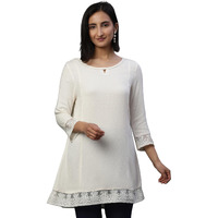 Aurelia Women's Rayon Solid Regular Kurti (24Fea30423_White
