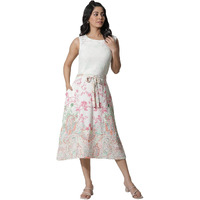 W For Woman White Textured Crepe Dress In Multi-Coloured Print (Size: S)-24Few10158-120986