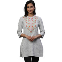 Aurelia Women's Cotton Floral Regular Kurti (24Fea30481_Grey