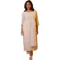 Aurelia Women Off White Embroidered Viscose Kurta Set With Trousers & Dupatta_24Feas14989_S