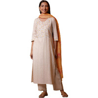 Aurelia Women's Cotton Blend Kurta Set (24Feas15049_White