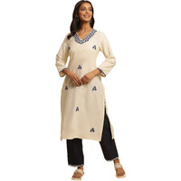 W Women Off White Solid Cotton Straight Kurta_24Festw10940-C6837_Xl