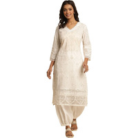W Women White Floral Print Cotton Straight Kurta_24Few10818-123078_2Xl