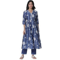 W For Woman Deep Blue Gathered Tie-Dye Floral Printed Kurta_24Fews10819-123076_3Xl