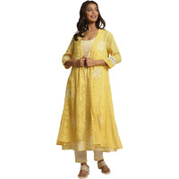 W For Woman W Women Yellow Festive Solid Cotton Kurta, Gilet & Slim Pant_24Fews10496-221247_2Xl